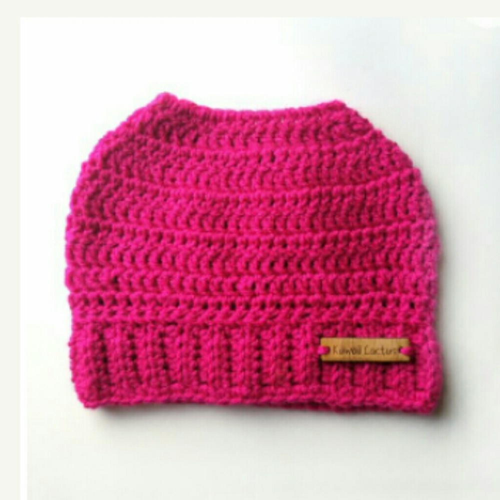 Magenta Messy Bun Hat With Hole on Top - Picture 1 of 1